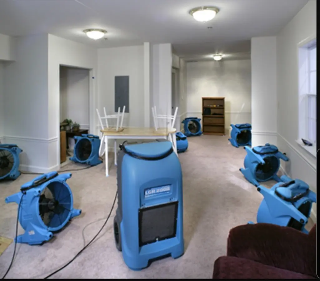 Air movers and dehumidifier setup for Water Damage Restoration in Leesburg